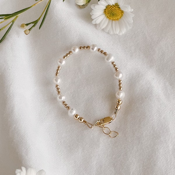 Pearl gold bracelet beaded mommy and me dainty pearl gold minimalist baby bracelet
