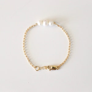 Baby Bracelet Pearl chain initial charm customizable dainty minimal gold bracelets pearls rollo chain 14k gold filled