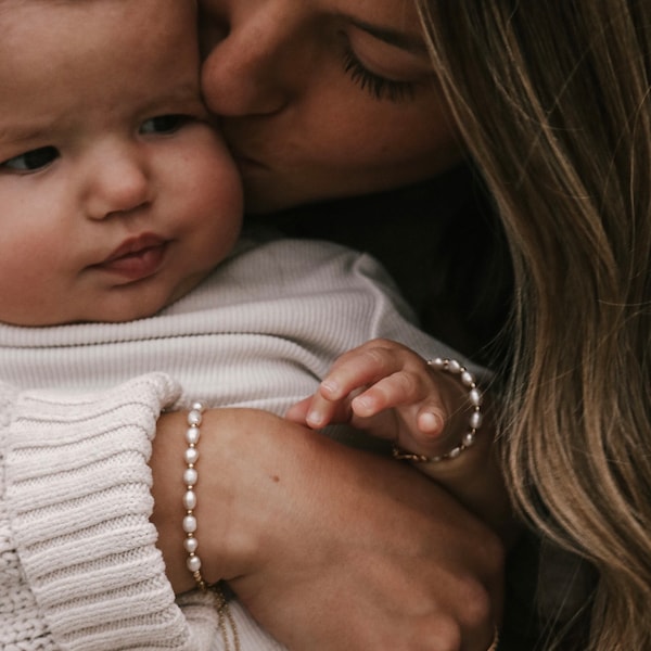 Pearl charm baby bracelet- 14k gold filled beaded bracelet