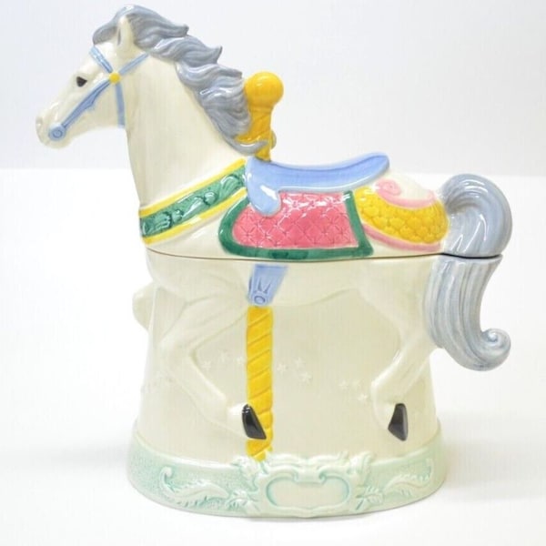 1991 Horse Carousel Cookie Jar Hearth Home Ceramic Vintage