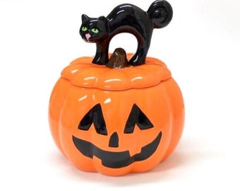 Cat Pumpkin Cookie Jar Halloween Scare Treat Cheryl's Collectible Holiday Kitty