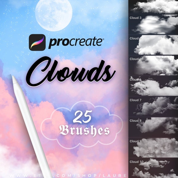 Procreate Brushes | Cloud Texture Effect Stamp Brush | Sky Sunset Galaxy Realistic Digital Painting illustration Doodle Tattoo Brush Pack
