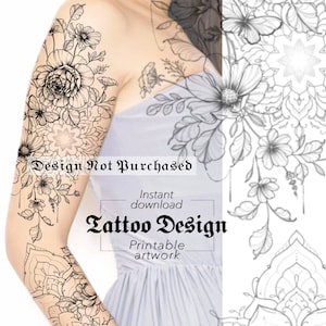 Tattoo Design | Tattoo Design | Sleeve Drawing Template for Women | Tattoo Stencil | Floral Tattoo Flowers Mandala |