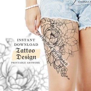 Tattoo Design | Instant Download | Wildflowers and Mandala | Printable Tattoo Stencil
