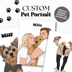 Custom Pet Family Cartoon Portrait | Cat Dog Portrait | Drawing from Photo |  Personalized Pet Loss Memorial Christmas Gift | DIGITAL DESIGN