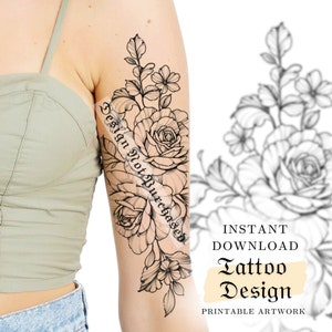 Printable Tattoo Design | Bouquet of Roses | Digital Tattoo Design | Tattoo Design for Women