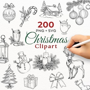 200 Weihnachten PNG SVG | Weihnachten Winter Urlaub Santa Clipart Bundle | T-Shirt Pullover Einladung Ornament | Schneiden Sie Dateien Cricut Silhouette Svg