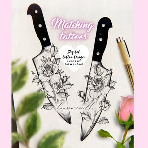 Matching Tattoo Design for Best Friends Women Mother Daughter Couples Sisters | Meaningful Flower Rose Ideas Stencil | Valentines Day Gift