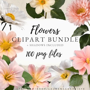 Clipart floral | 100 flores Png pacote casamento realista primavera verão flores silvestres clipart padrão maquete imagens de estoque para uso comercial gratuito