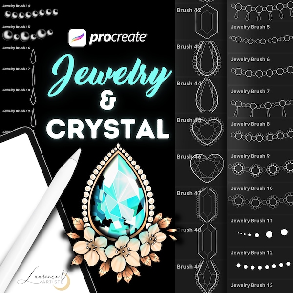 Procreate Brushes | Jewelry, Gem, Stone, Bead, Pearl, Chain, Pendant and Crystal | Ornemental Fineline Tattoo Digital Stamps for Ipad