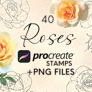 Rose Flowers Procreate Stamps | Procreate Canva PNG files | Graphic flower bouquet Clip art bundle | Tattoo Brushes | Commercial use