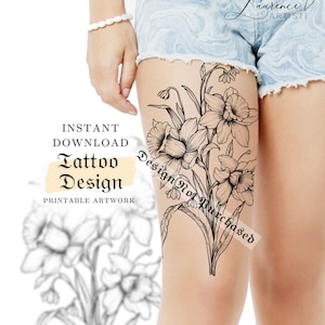Tattoo-Design| Sofortiger Download| Narzisse| Blumengeburtsmonat März | Schablonen-Tattoo-|