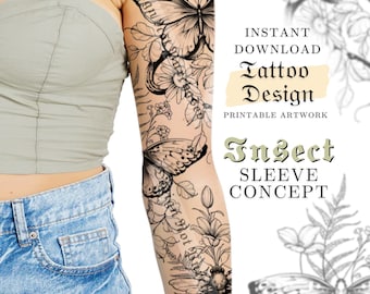 Sleeve Tattoo Design for Women Tattoo Drawing Stencil Outline Ready to Download Butterfly Bee Snake Flower Animal Insect Tattoo Ideas Etsy