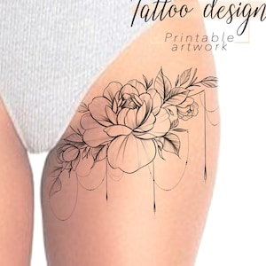 Bloemenontwerp tattoo | ontwerp digitale vrouwelijke bloemen patroon om af te drukken, tattoo voor dij heup schouderblad terug, kunst tattoo unieke vrouw