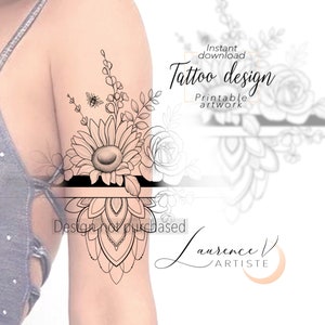 Tattoo Design | Instant Download | Sunflower and Bee Bracelet | Printable Tattoo Stencil