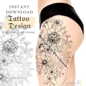 Tattoo Design | Instant Download | Mandala Peonies and Wildflowers | Tattoo Stencil