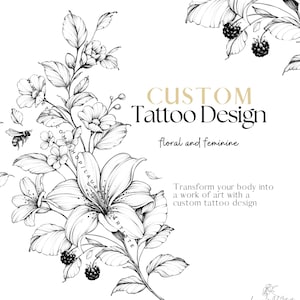 CUSTOM Tattoo Design Commission | Personalized Tattoo Ink Art | Birth Flower Bouquet Mandala Tattoo | Animal Portrait | Drawing from Photo