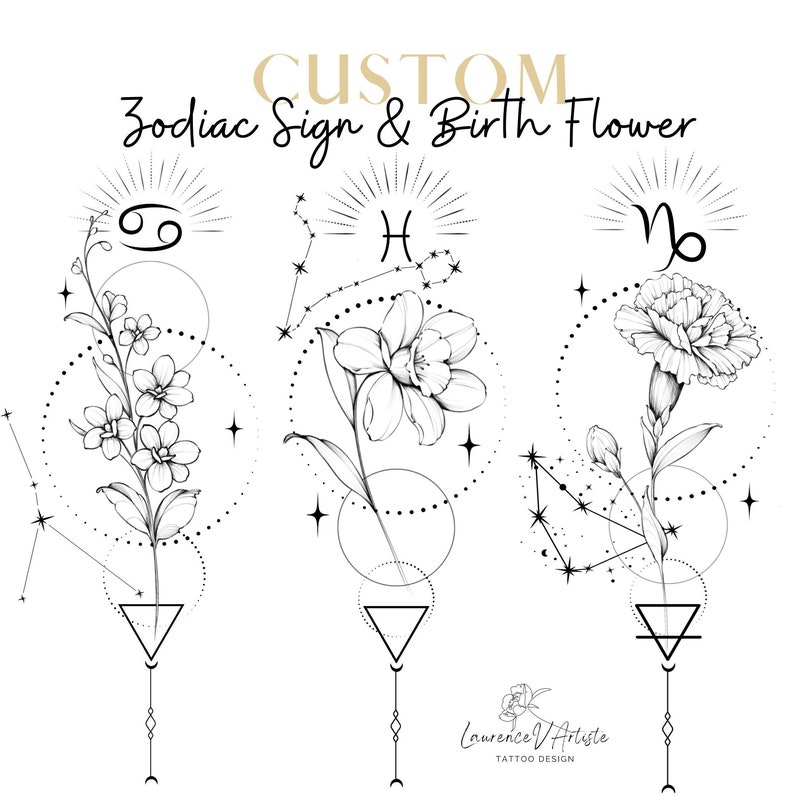 Zodiac Flower Tattoo - Etsy
