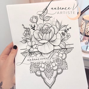 Tattoo Design | Instant Download | Wildflowers and Mandala | Printable Tattoo Stencil