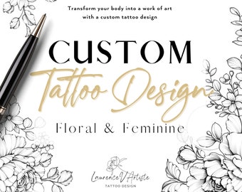 CUSTOM Tattoo Design Commission | Personalized Tattoo Ink Art | Birth Flower Bouquet Mandala Tattoo | Animal Portrait | Drawing from Photo