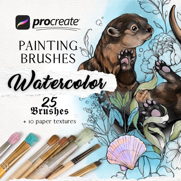 Procreate Brushes | Watercolor Aquarelle Paint Effect Paper Canva Texture | Realistic Digital Painting Kit | Illustration Tattoo Design