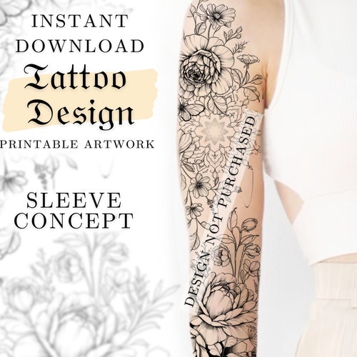 Tattoo Design for Women Floral Mandala and Peony Flower - Etsy Tattoo Design for Women Floral Mandala and Peony Flower - Etsy