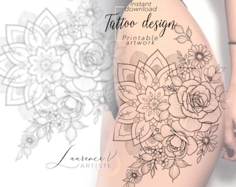 Printable Tattoo Design for Women Custom thigh tattoo | Etsy
