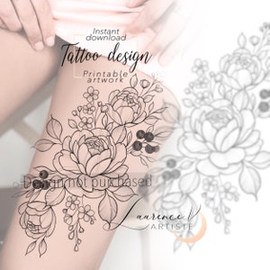 Tattoo Design | Instant Download | Flowers and Berries | Printable Tattoo Stencil