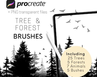 Procreate Brushes | PNG Files | Tree Forest Nature Brushes | Procreate Canva Stamps | Clip art bundle | Tattoo Brushes | Commercial use