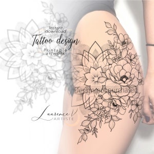 Tattoo Design | Instant Download | Flowers and Mandala | Tattoo | Printable Tattoo Stencil