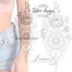 Instant download Tattoo Design | Flowers Mandala 1 | Printable Stencil Template