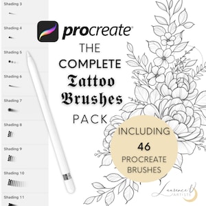 Procreate Brushes | Tattoo Sketch Linework Fine Liner Brushes | Procreate Tattoo Brush Stamps | Dotwork Stipple Shading Whipeshade Brush Set