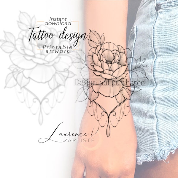 Design de tatouage | Téléchargement instantané | Bracelet Fleur | Tattoo Stencil imprimable