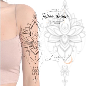 Instant download Tattoo Design | Lotus Ornemental Tattoo | Printable Stencil Template