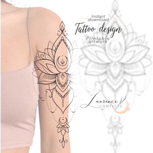 Instant download Tattoo Design | Lotus Ornemental Tattoo | Printable Stencil Template