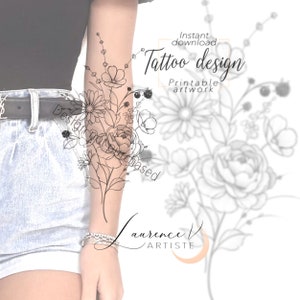 Tattoo Design | Instant Download | Wildflower Bouquet | Printable Tattoo Stencil