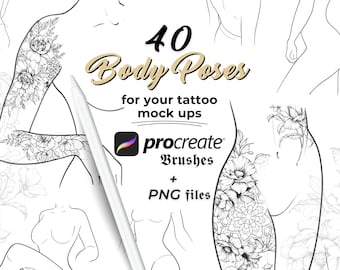 Procreate Brushes | Body Pose Part Stamps and PNG | Female Realistic Anatomy Shape Silhouette Figure Postures | Tattoo Artist Design Display
