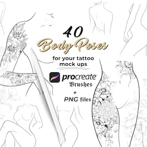 Procreate Brushes | Body Pose Part Stamps and PNG | Female Realistic Anatomy Shape Silhouette Figure Postures | Tattoo Artist Design Display
