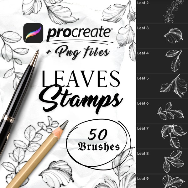 Procreate Brushes | Leaves Leaf Foliage Stamps Clip Art Tattoo Sketch Linework Fine Liner Brushes | Tattoo Brush Stamps Brush Set