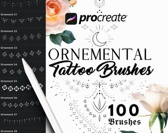 Procreate Brushes | Ornamental Tattoo Chain Jewelry Pearl Line Dot Stamps | Mandala Geometric Delicate Pattern | Procreate brush bundle pack
