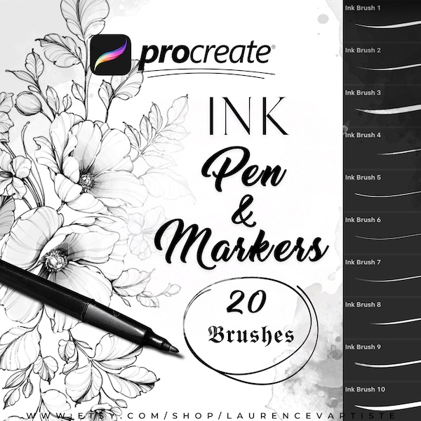 Procreate Brushes | Ink Pen Alcohol Copic Marker Brush Set | Tattoo Sketch Linework Line Art Fine Liner | Illustration Doodle Brush Pack