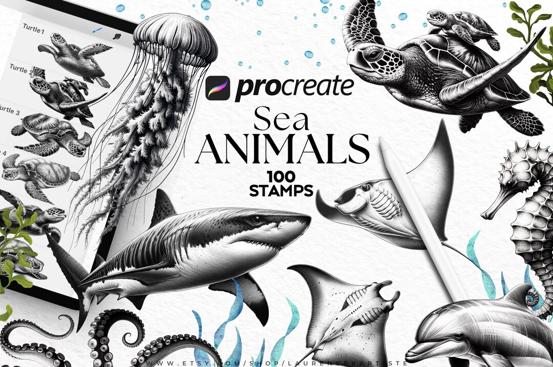 Sea Animal Procreate Brushes Tattoo Stamps | Realism Drawing Tattoo ...