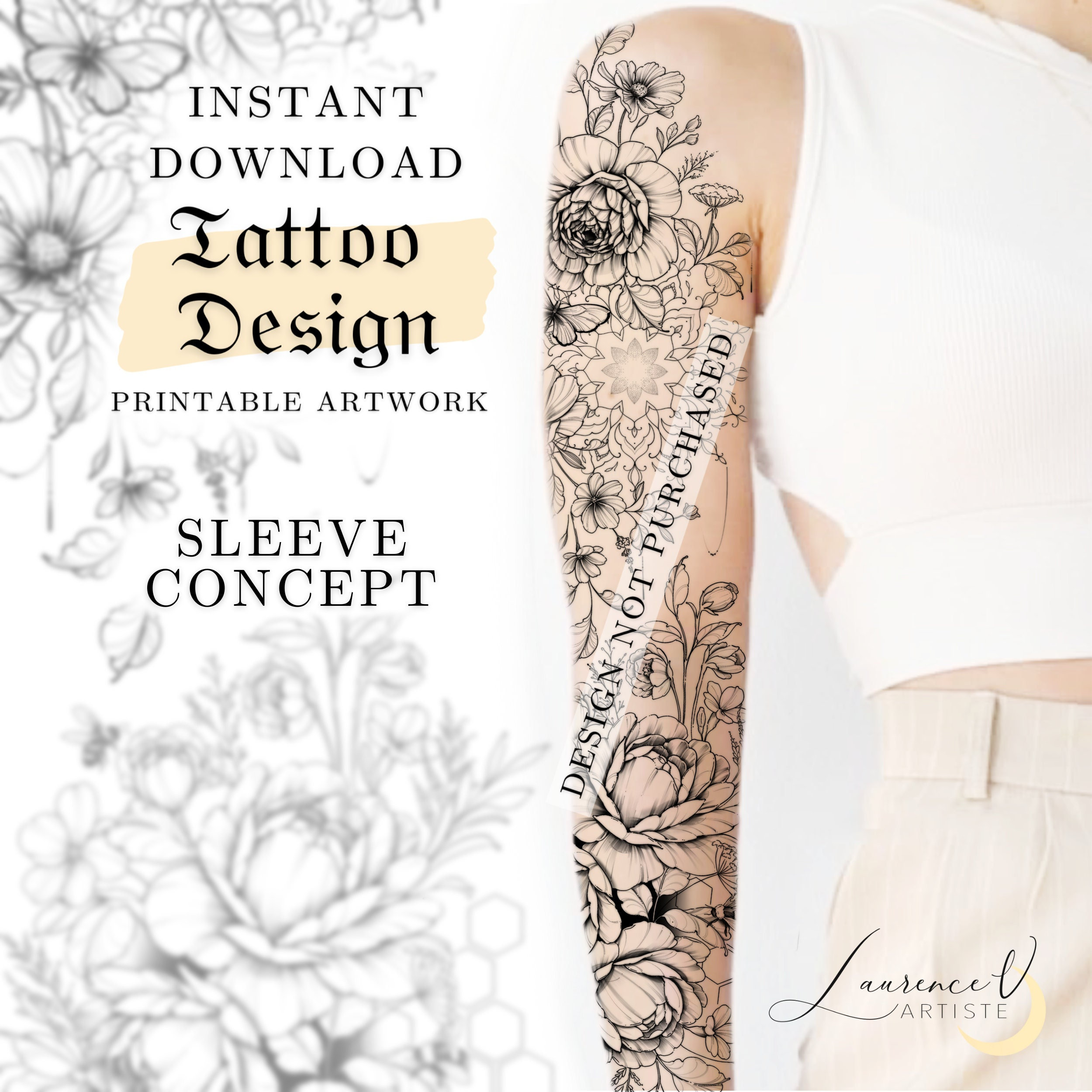 Tattoo Design for Women Floral Mandala and Peony Flower - Etsy Tattoo Design for Women Floral Mandala and Peony Flower - Etsy