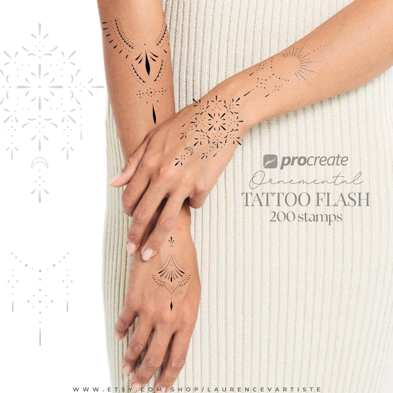 Ornamental Procreate Flash Tattoo Stamps | Mandala Geometric Dotwork ...