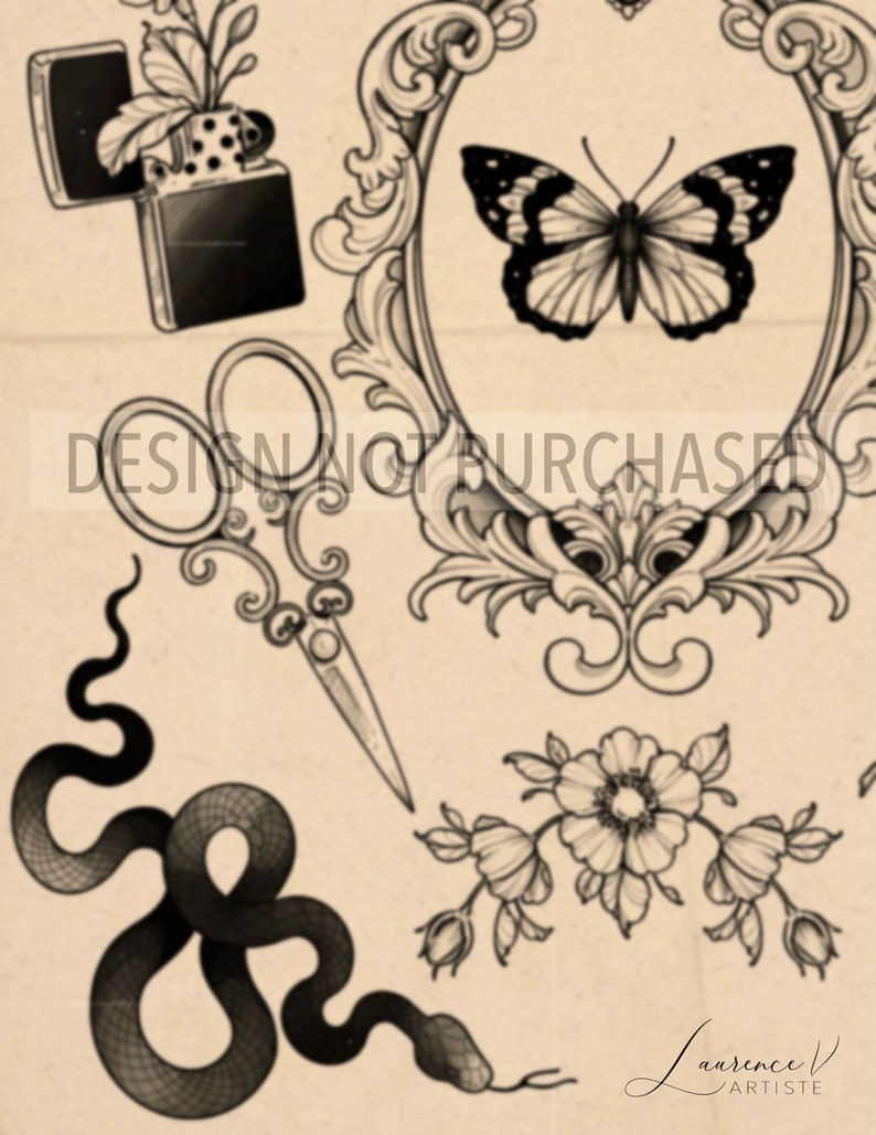 FLASH Design de tatouage Tattoo flash sheet Dessin pour tatouage à imprimer Design numérique Tatouage floral féminin délicat image 2