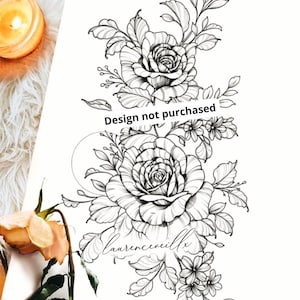Rose Flower Bouquet Tattoo Design for Women | Botanical Fine Line Female Tattoo Art Drawing Ideas | June Birth Flower | Digital Download
