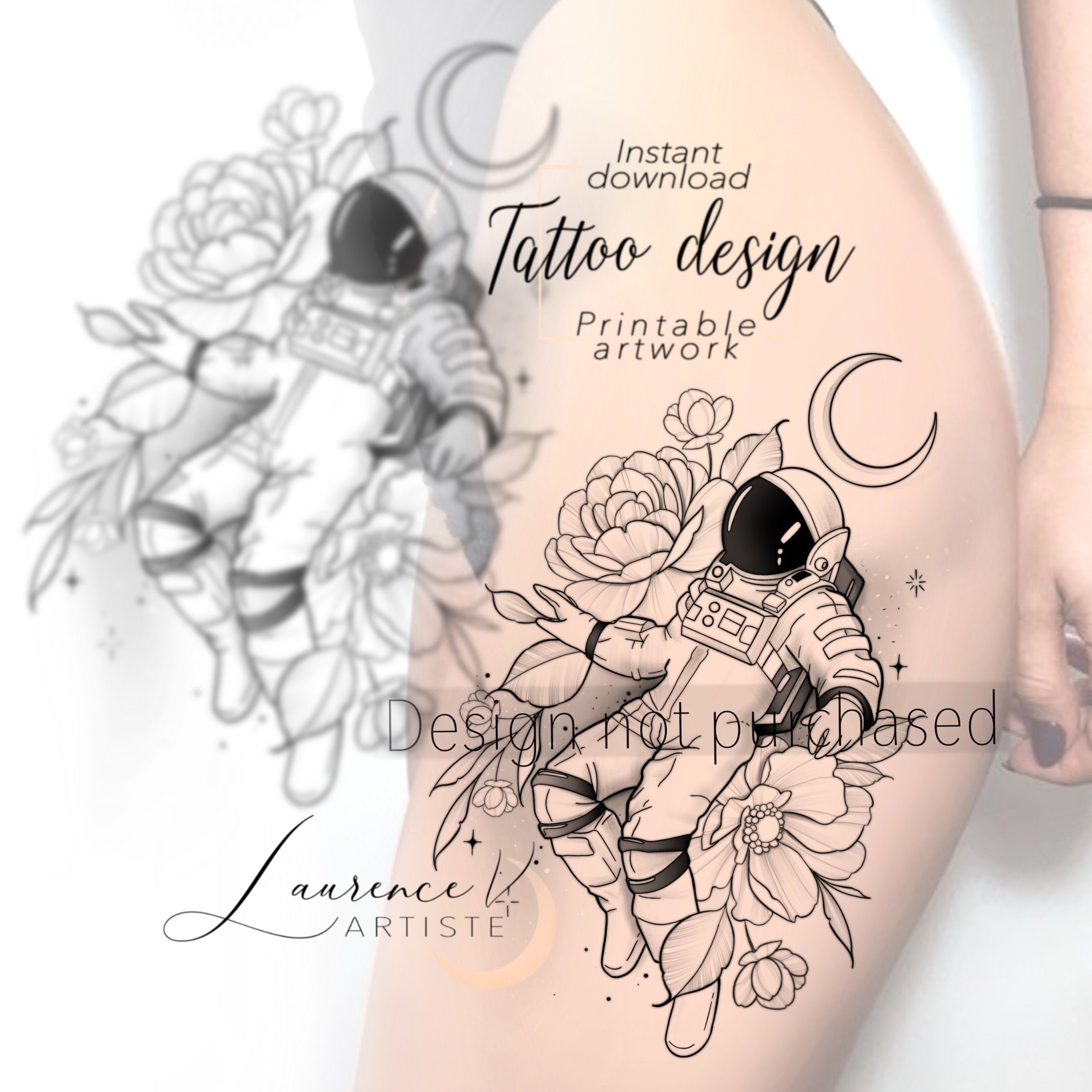 Instant Download Tattoo Design Astronaut Flowers Moon Tattoo - Etsy