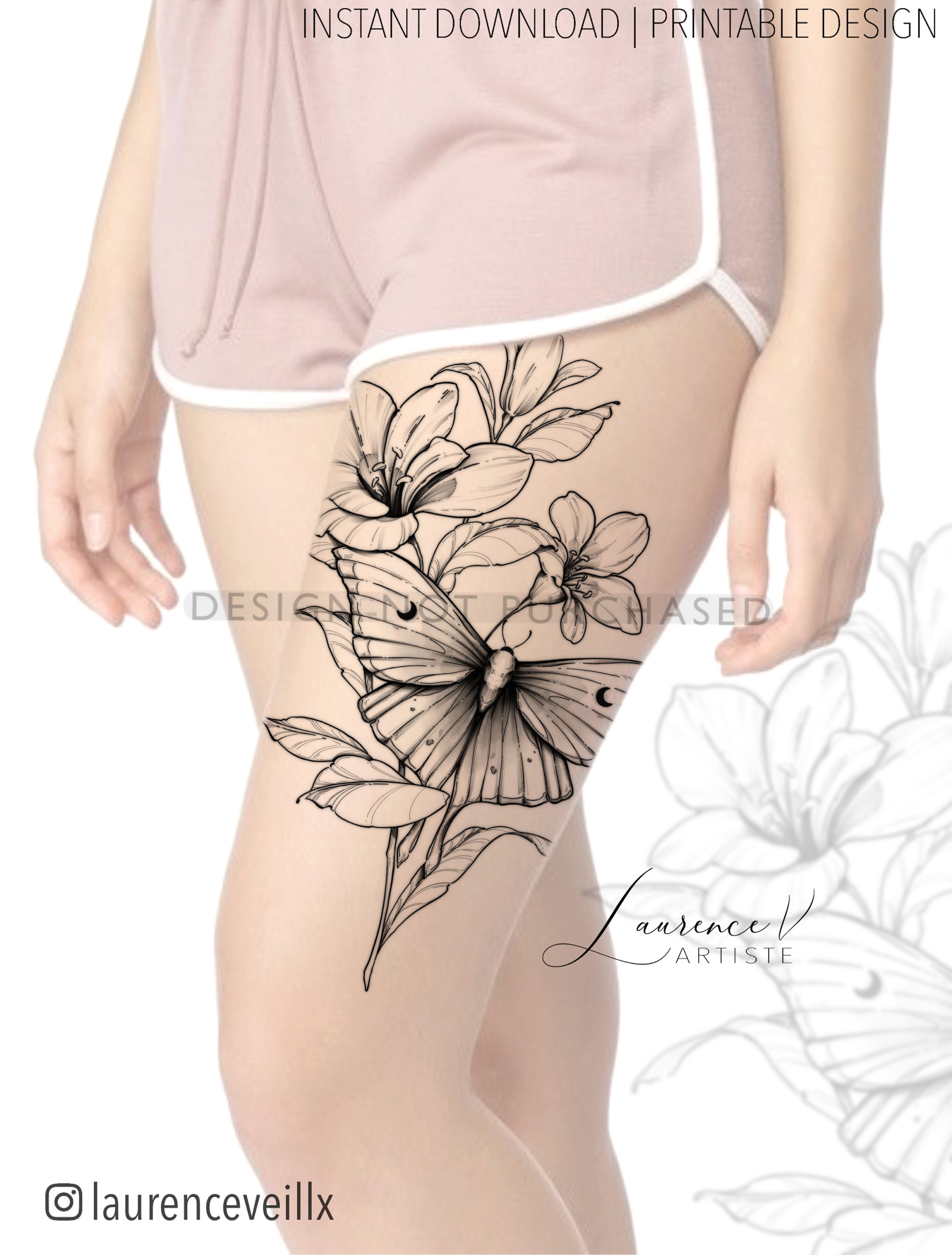 Instant Download Tattoo Design Luna Moth and Lilies Flowers - Etsy Instant Download Tattoo Design Luna Moth and Lilies Flowers - Etsy