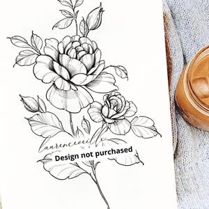 Diseño de tatuaje de ramo de flores de rosas para mujeres | Ideas de dibujo de arte de tatuaje femenino de línea fina botánica | Flor de nacimiento de junio | Descarga digital