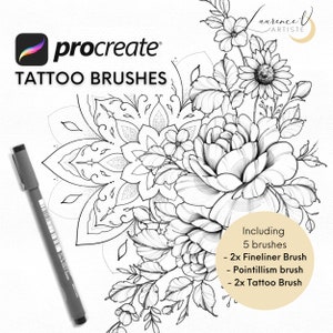 Procreate Brushes | Tattoo Sketch Linework Fine Liner Brushes | Procreate Tattoo Brush Stamps | Dotwork Stipple Shading Whipeshade Brush Set